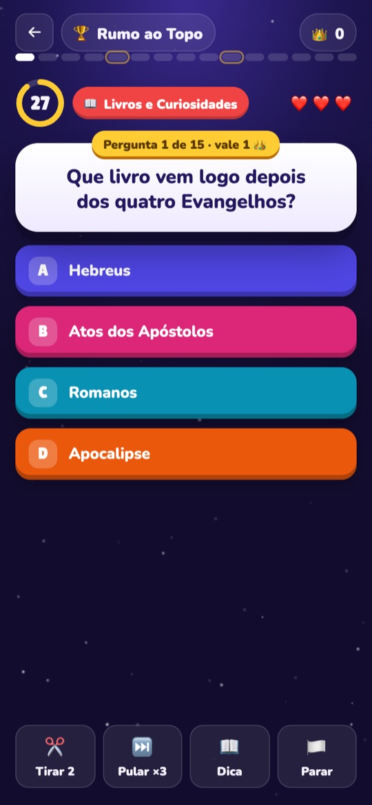Pergunta do quiz no Bibliados